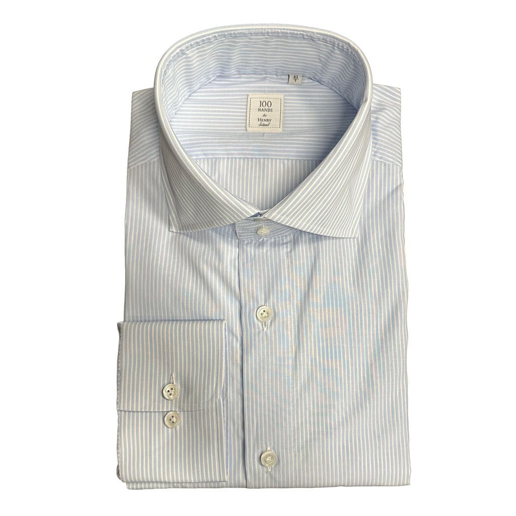 HENRY SARTORIAL X 100 HANDS Cotton Shirt BLUE STRIPE - Henry Bucks