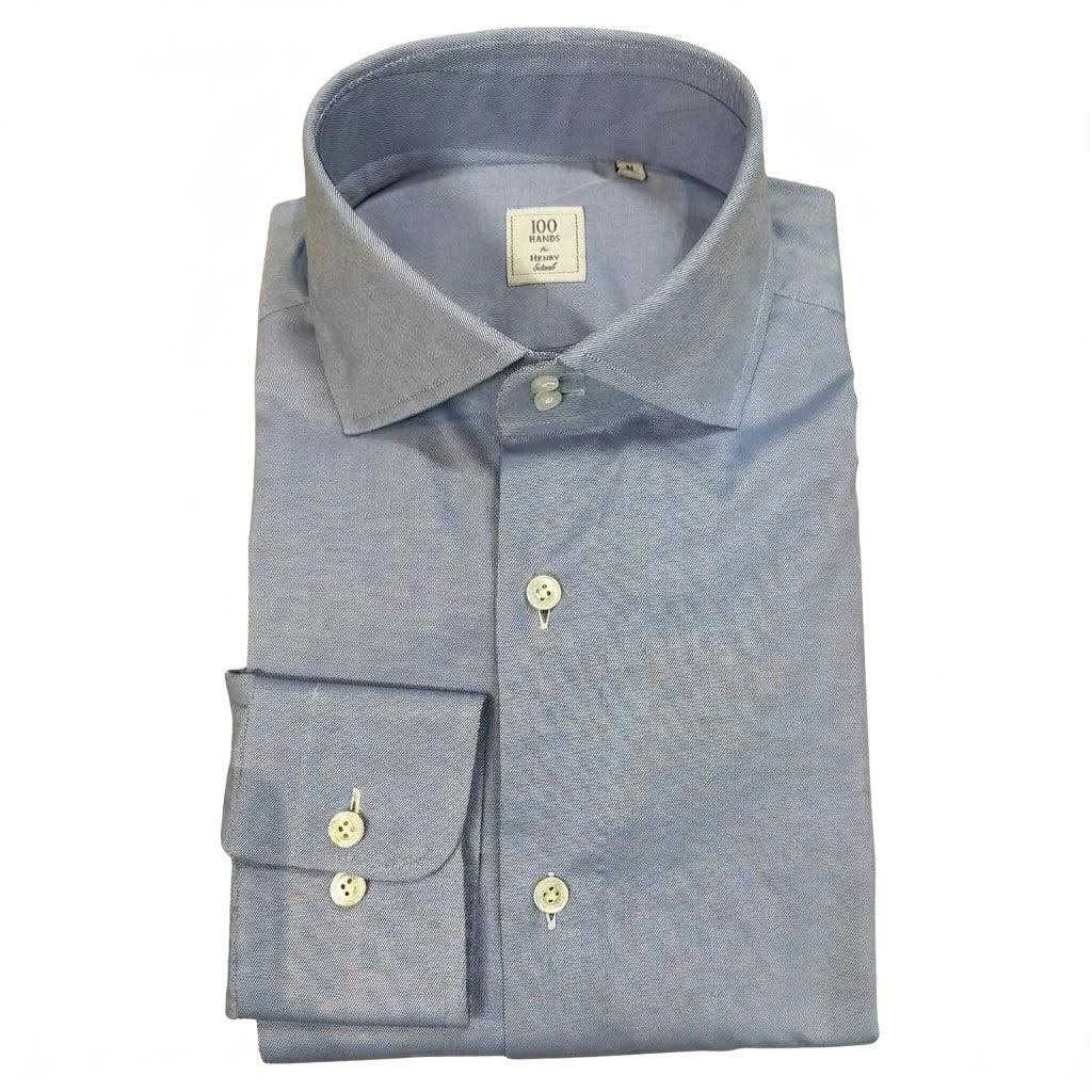 HENRY SARTORIAL X 100 HANDS Cotton Twill Shirt BLUE - Henry Bucks
