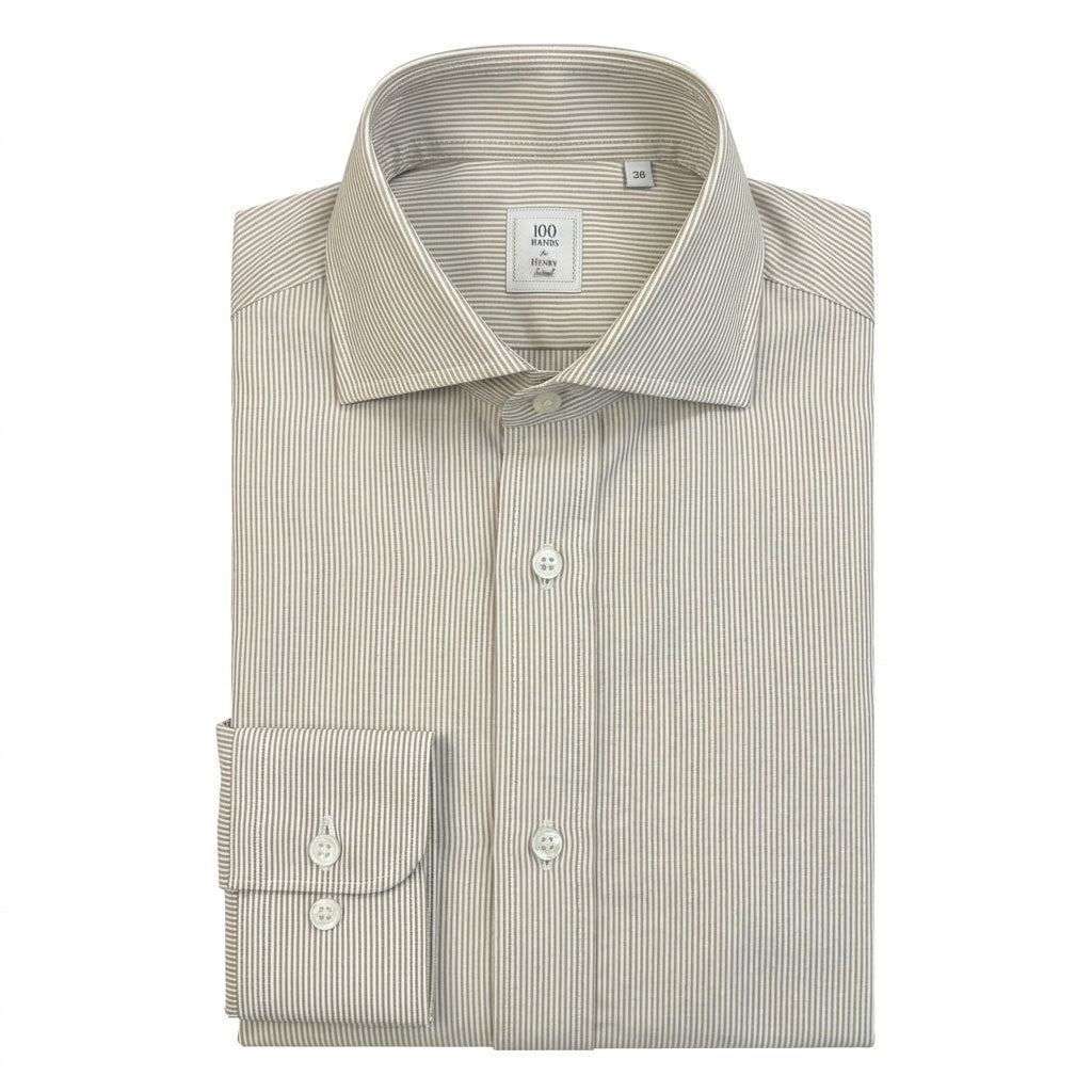 HENRY SARTORIAL X 100 HANDS Oxford Stripe Shirt WHITE/BROWN - Henry Bucks