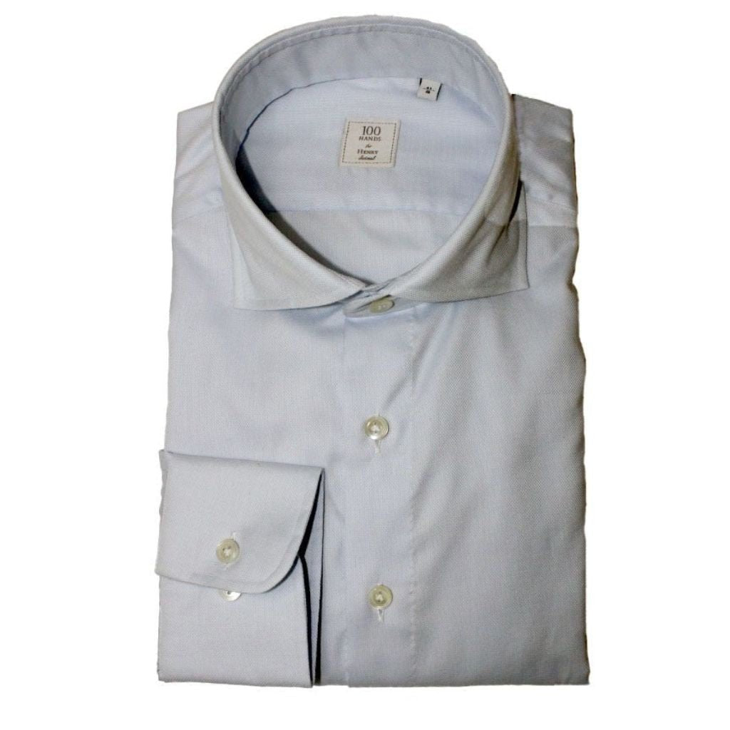 HENRY SARTORIAL X 100 HANDS Single Cuff Tailored Fit Oxford Shirt LIGHT BLUE - Henry Bucks