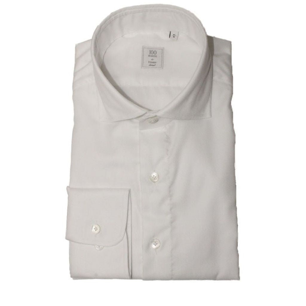 HENRY SARTORIAL X 100 HANDS Single Cuff Tailored Fit Oxford Shirt WHITE - Henry Bucks