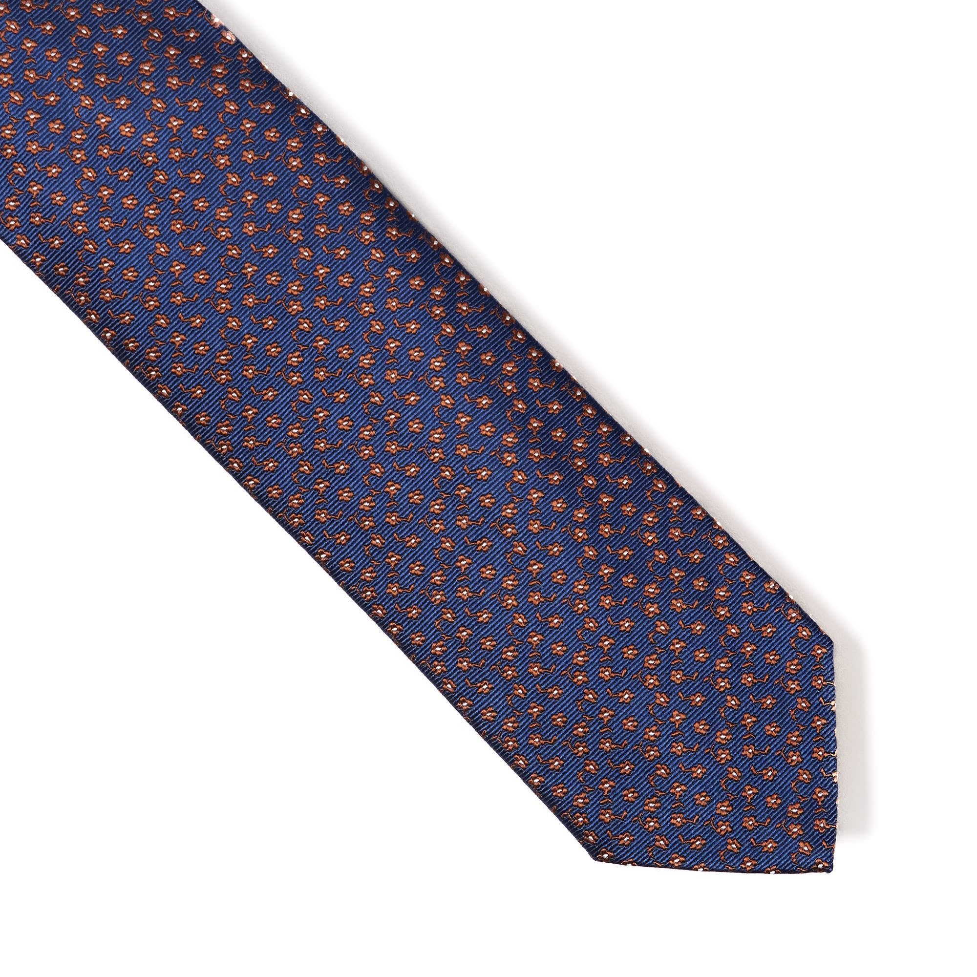 HENRY SARTORIAL X CANTINI Floral Silk Tie NAVY/BROWN - Henry BucksTies68AW240072 - NVYBRN