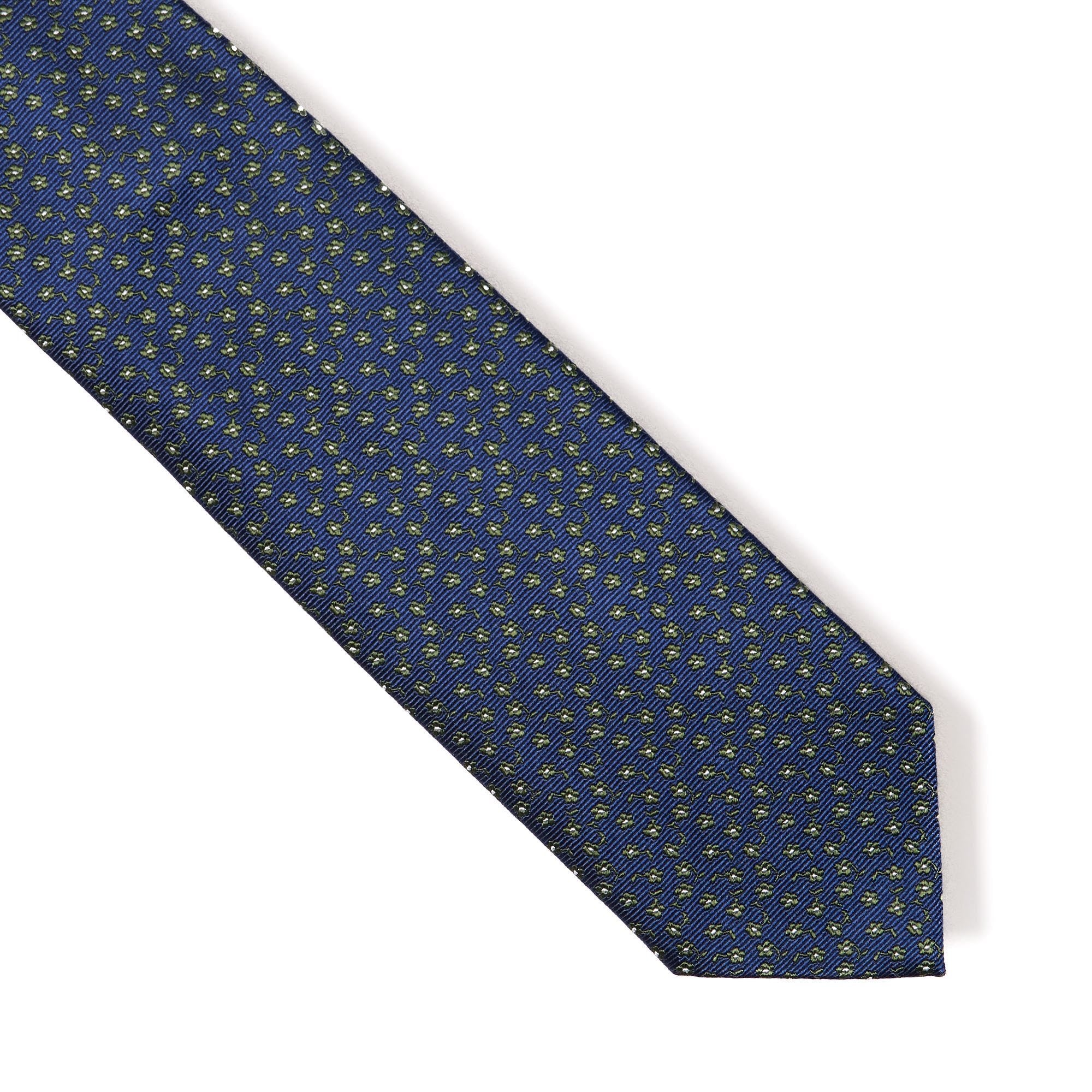 HENRY SARTORIAL X CANTINI Floral Silk Tie NAVY/OLIVE - Henry BucksTies68AW240072 - NAVYOLIVE