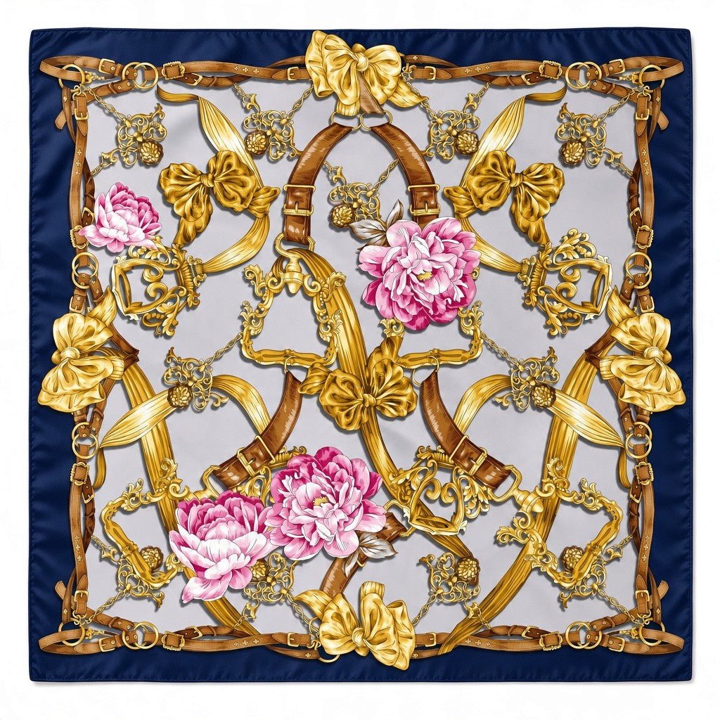 HENRY SARTORIAL X CANTINI Printed Silk Scarf NAVY/GOLD - Henry Bucks