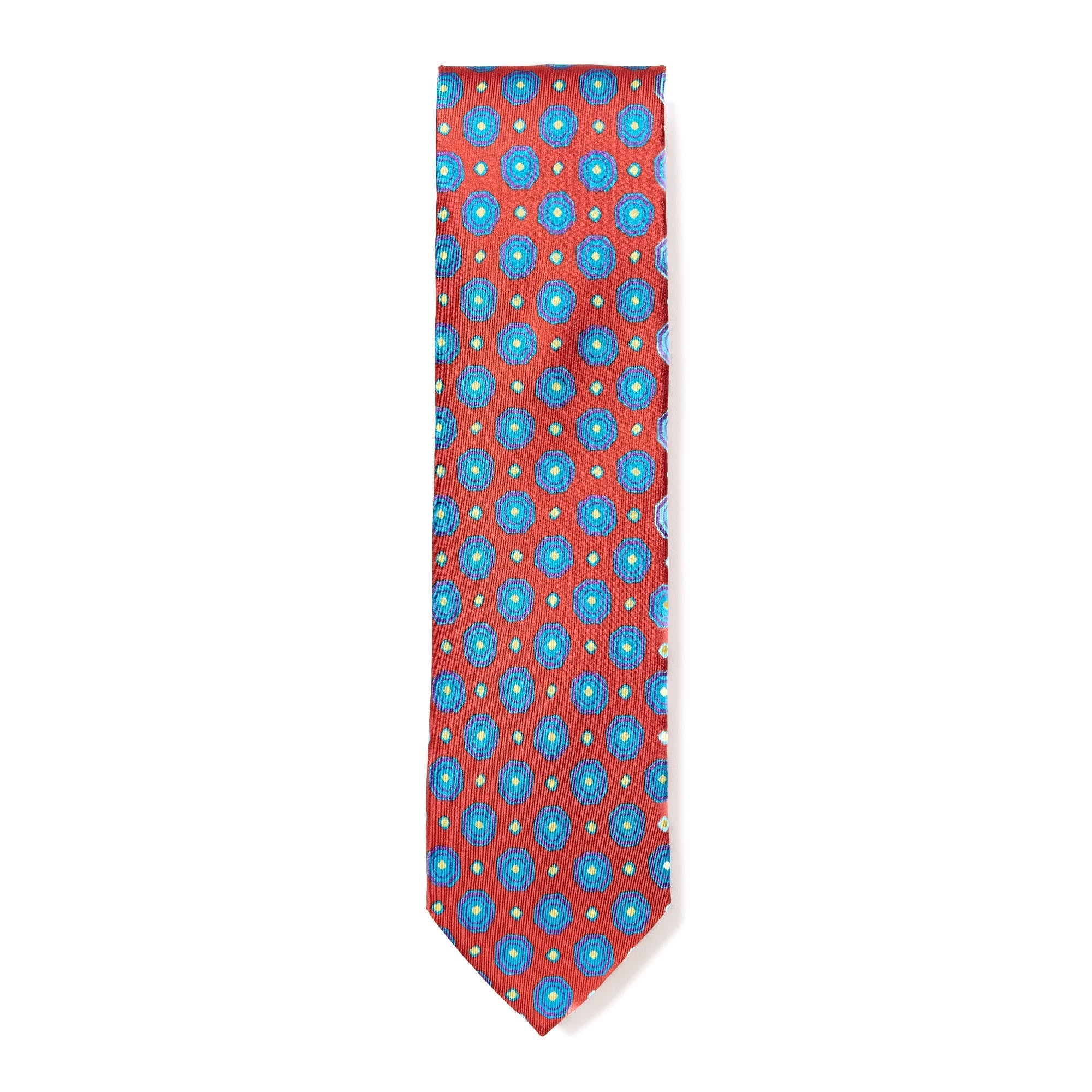 HENRY SARTORIAL X CANTINI Printed Silk Tie ORANGE/BLUE - Henry BucksTies68AW240085 - ORANGEBLUE