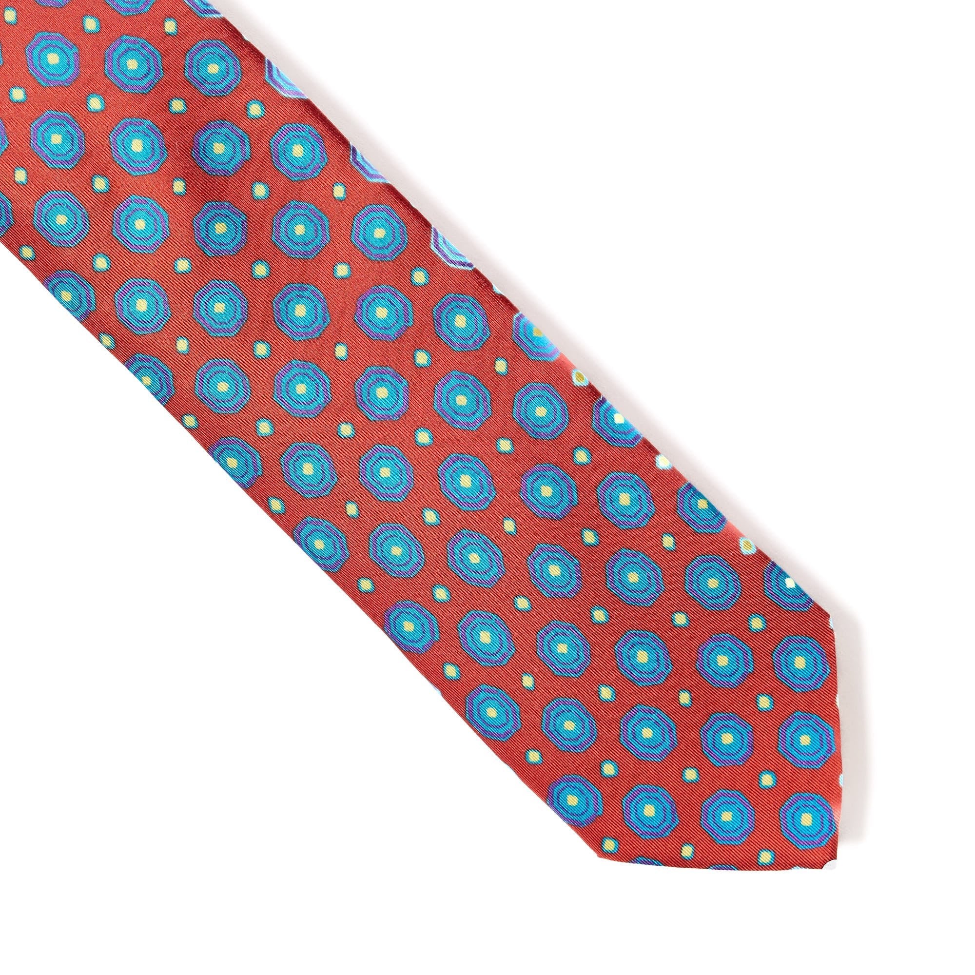 HENRY SARTORIAL X CANTINI Printed Silk Tie ORANGE/BLUE - Henry BucksTies68AW240085 - ORANGEBLUE