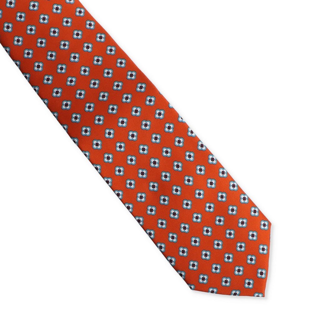 HENRY SARTORIAL X CANTINI Printed Silk Tie ORANGE - Henry Bucks