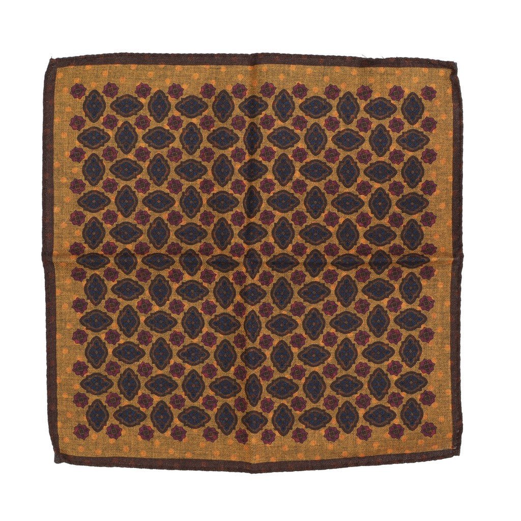 HENRY SARTORIAL X CANTINI Reversible Printed Pocket Square MUSTARD - Henry Bucks