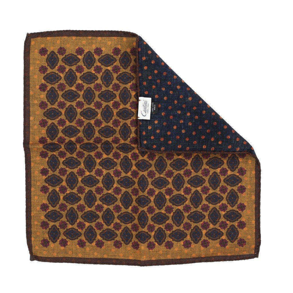 HENRY SARTORIAL X CANTINI Reversible Printed Pocket Square MUSTARD - Henry Bucks
