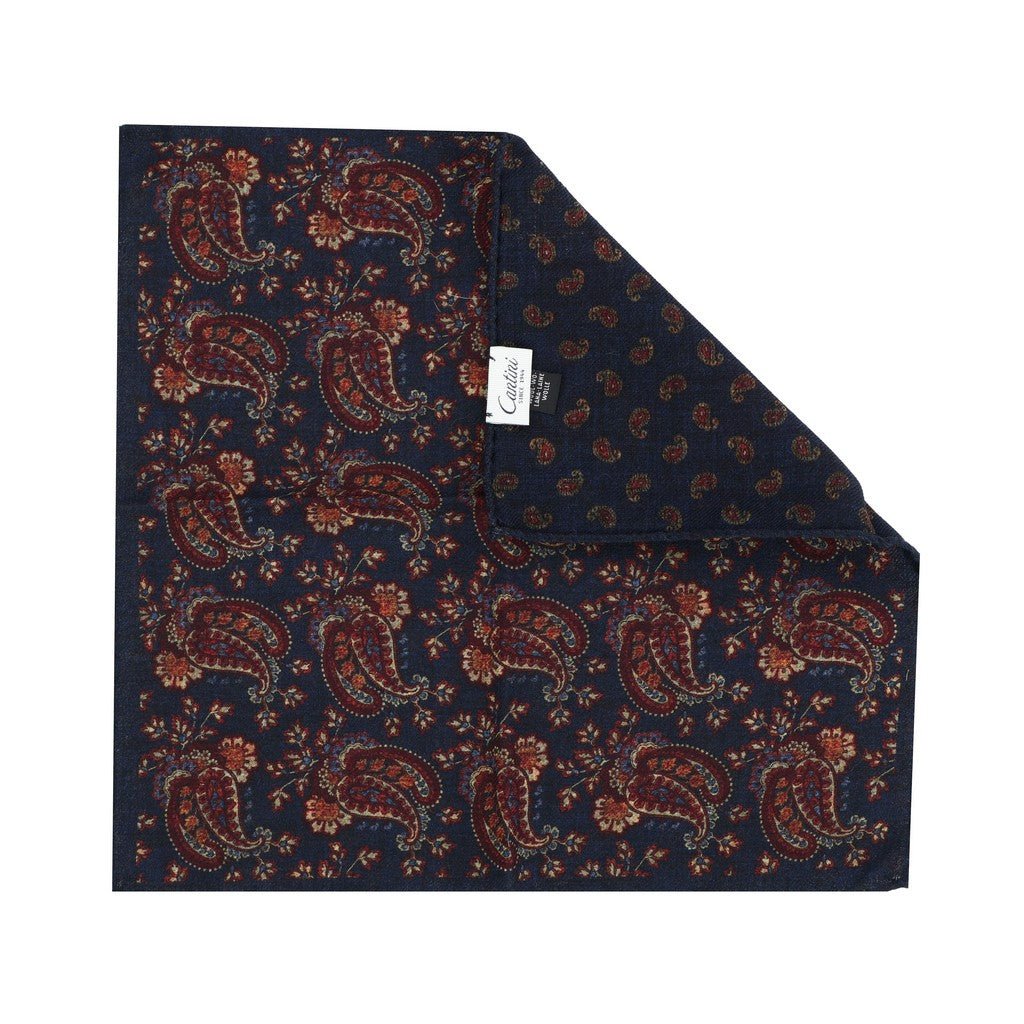 HENRY SARTORIAL X CANTINI Reversible Printed Pocket Square NAVY - Henry Bucks