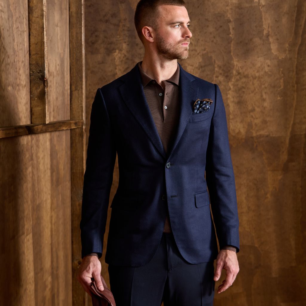 HENRY SARTORIAL x CARUSO Full Lining Plain Blazer NAVY - Henry Bucks