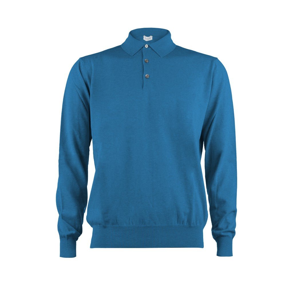 HENRY SARTORIAL X CARUSO Long Sleeve Cotton Polo MID BLUE - Henry Bucks