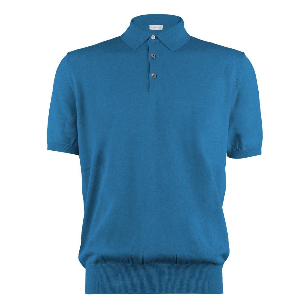HENRY SARTORIAL X CARUSO Long Sleeve Cotton Polo MID BLUE - Henry Bucks