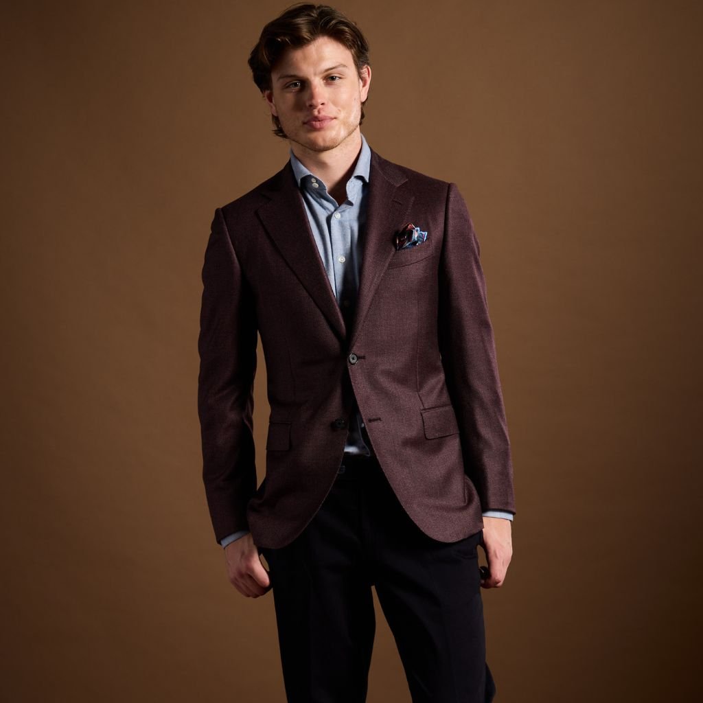 HENRY SARTORIAL X CARUSO Norma Single Breasted Notch Blazer DARK BURGUNDY REG - Henry Bucks