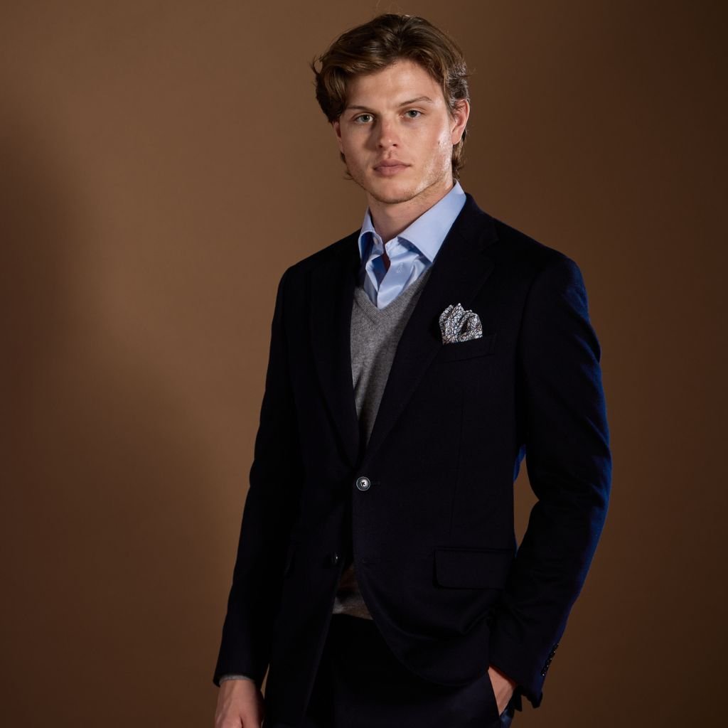 HENRY SARTORIAL X CARUSO Norma Single Breasted Notch Lapel Blazer NAVY REG - Henry Bucks