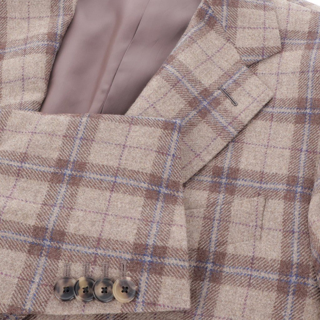HENRY SARTORIAL x CARUSO Tartan Check Blazer TAUPE - Henry Bucks