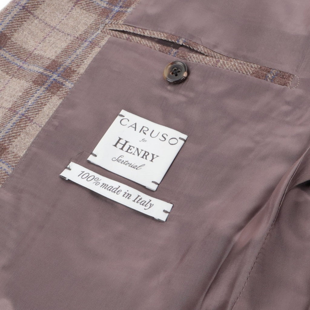 HENRY SARTORIAL x CARUSO Tartan Check Blazer TAUPE - Henry Bucks