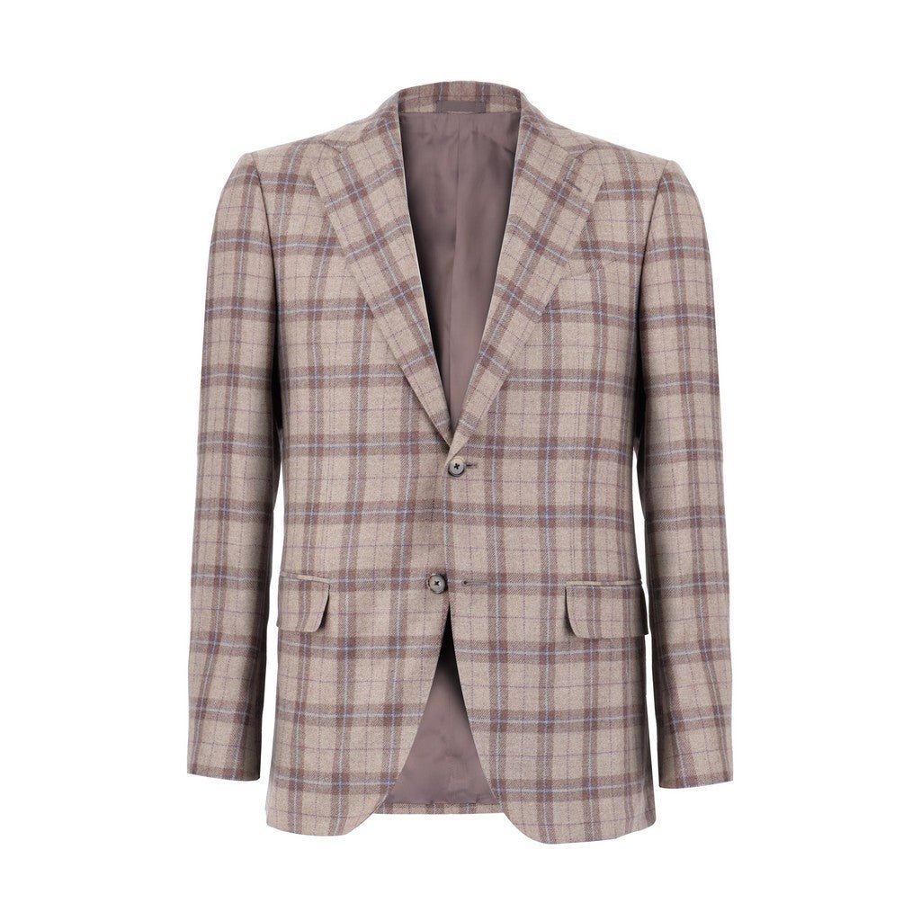 HENRY SARTORIAL x CARUSO Tartan Check Blazer TAUPE - Henry Bucks