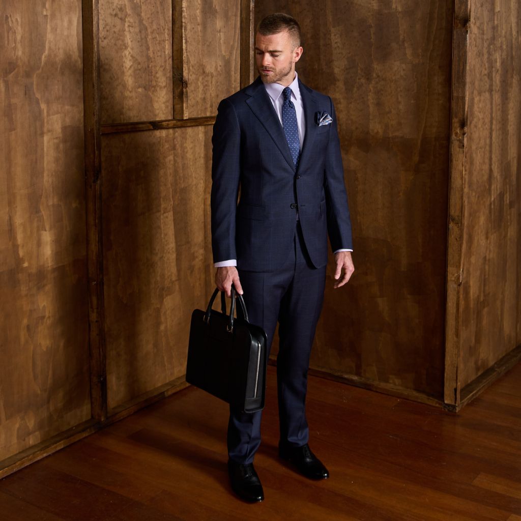 HENRY SARTORIAL x CARUSO Wool Full Lined Prince of Wales Check Suit NAVY - Henry Bucks