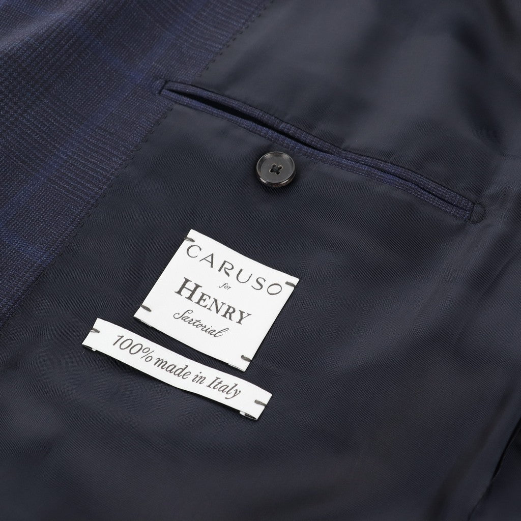 HENRY SARTORIAL x CARUSO Wool Full Lined Prince of Wales Check Suit NAVY - Henry Bucks