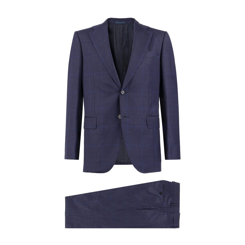 HENRY SARTORIAL x CARUSO Wool Full Lined Prince of Wales Check Suit NAVY - Henry Bucks