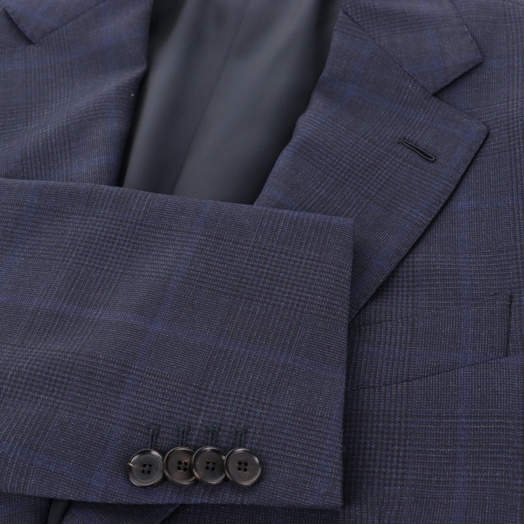 HENRY SARTORIAL x CARUSO Wool Full Lined Prince of Wales Check Suit NAVY - Henry Bucks