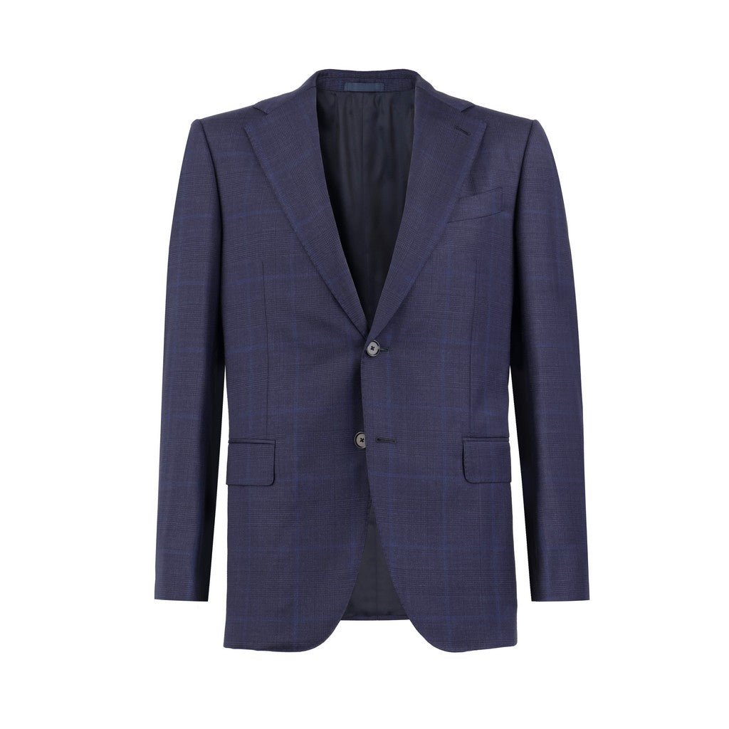 HENRY SARTORIAL x CARUSO Wool Full Lined Prince of Wales Check Suit NAVY - Henry Bucks