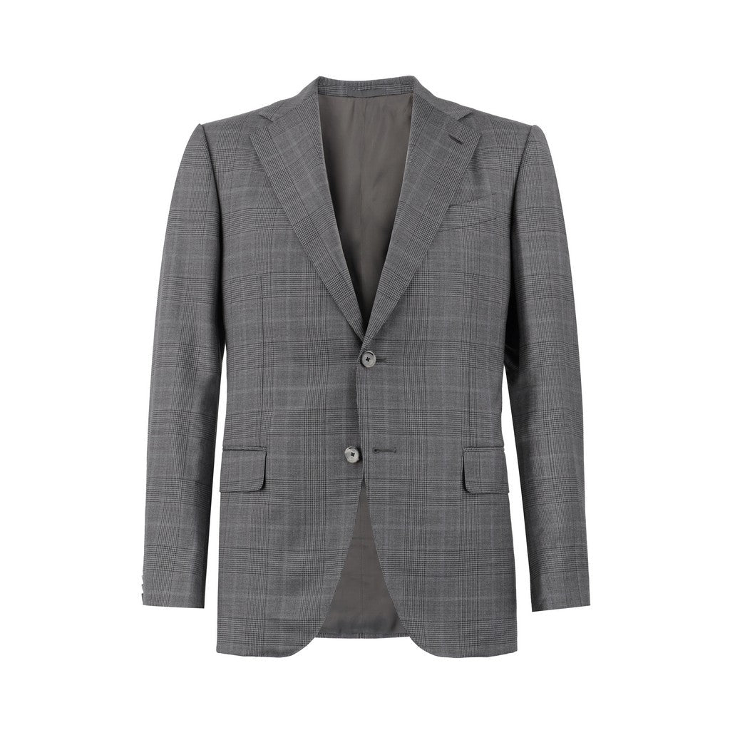 HENRY SARTORIAL x CARUSO Wool Full Lined Prince of Wales Check Suit SKY/BLACK - Henry Bucks