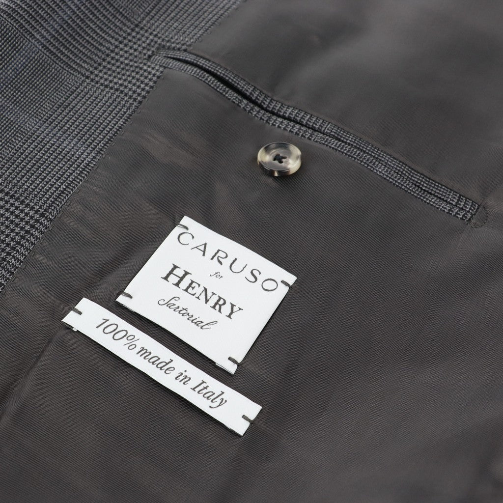 HENRY SARTORIAL x CARUSO Wool Full Lined Prince of Wales Check Suit SKY/BLACK - Henry Bucks