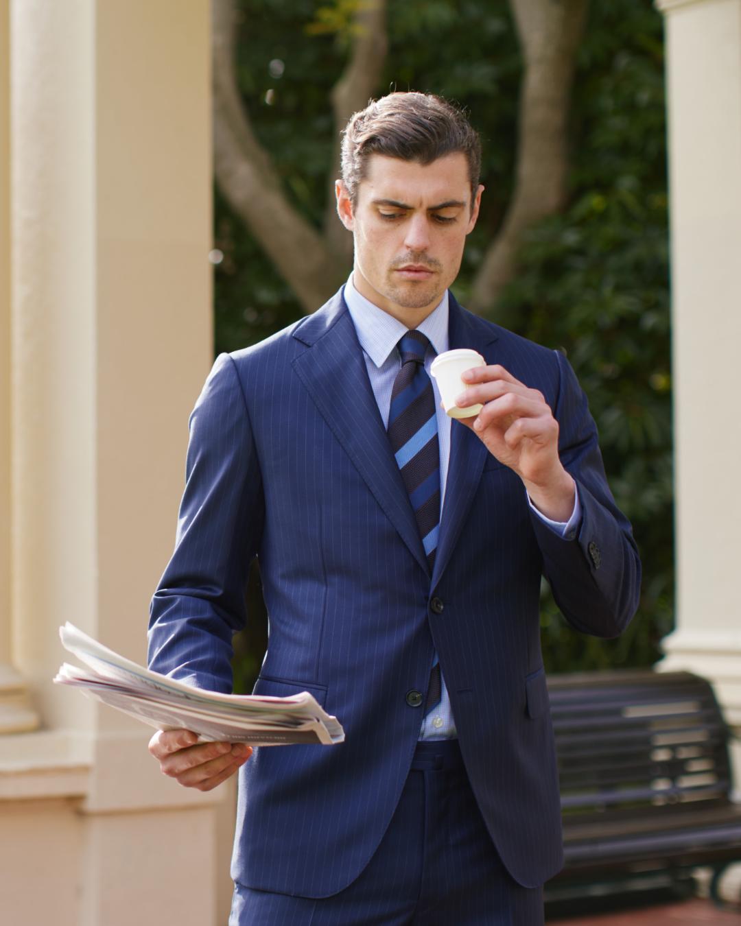 HENRY SARTORIAL x CARUSO Wool Pinstripe Suit NAVY REG - Henry Bucks