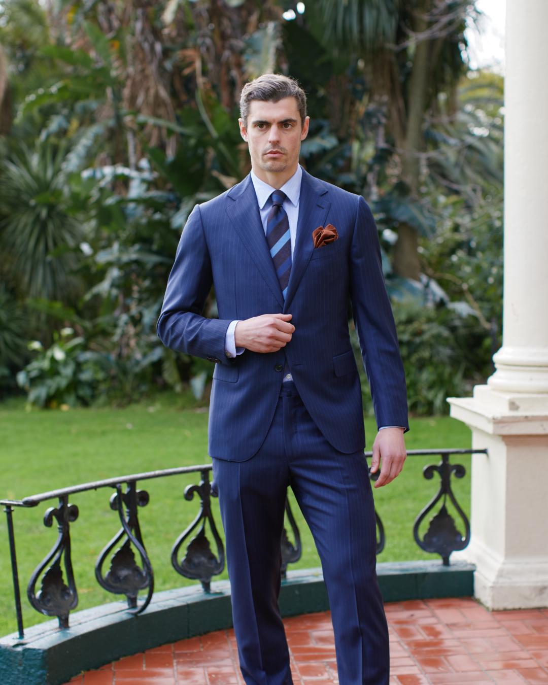 HENRY SARTORIAL x CARUSO Wool Pinstripe Suit NAVY REG - Henry Bucks