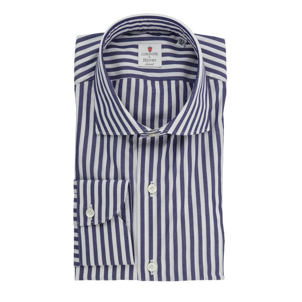 HENRY SARTORIAL X CORDONE Business Shirt Single Cuff BLUE/WHITE - Henry Bucks