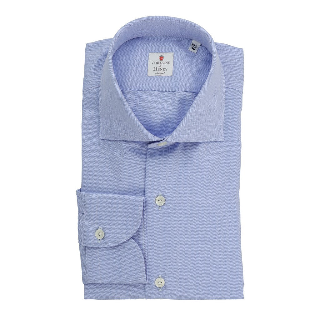 HENRY SARTORIAL X CORDONE Business Shirt Single Cuff Contemporary Fit LIGHT BLUE - Henry Bucks