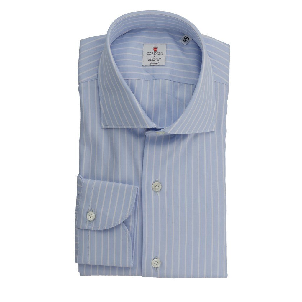 HENRY SARTORIAL X CORDONE Business Shirt Single Cuff SKY/WHITE - Henry Bucks