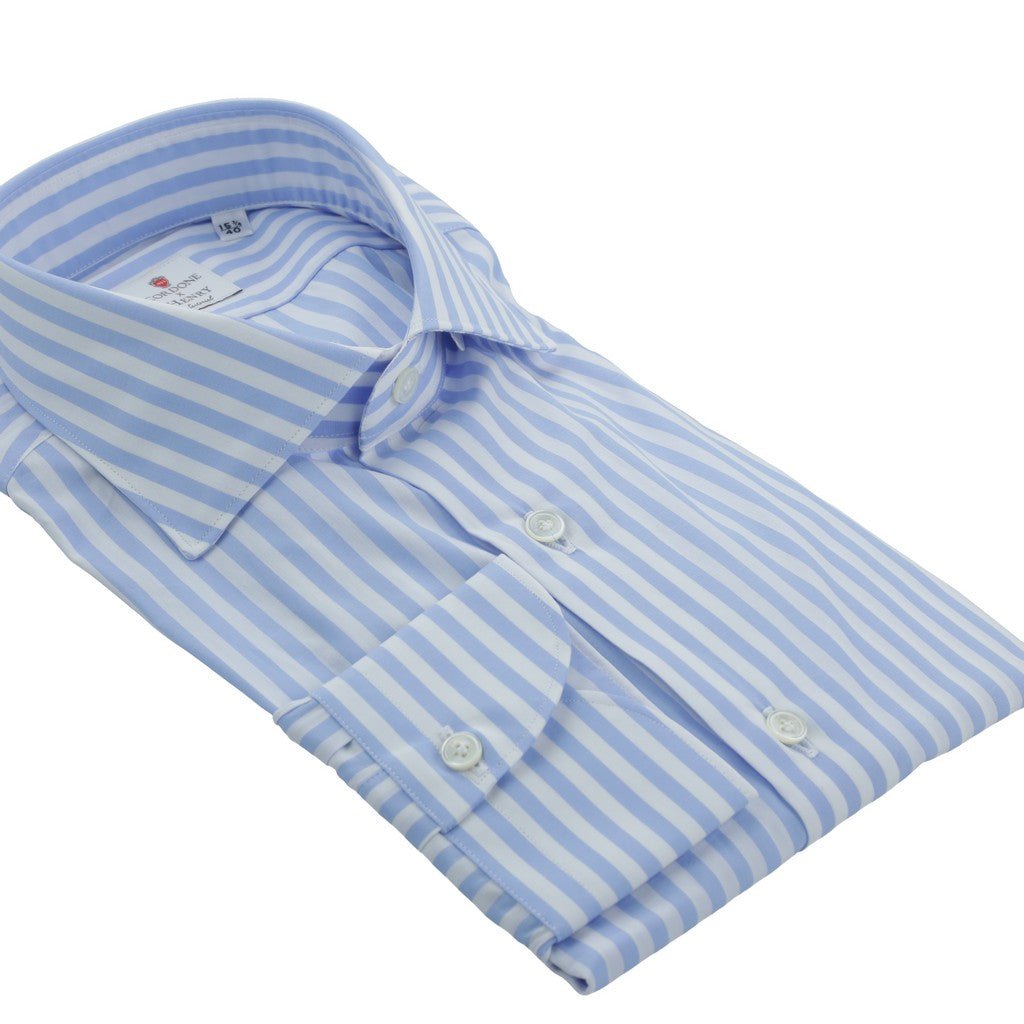 HENRY SARTORIAL X CORDONE Business Shirt Single Cuff SKY/WHITE - Henry Bucks