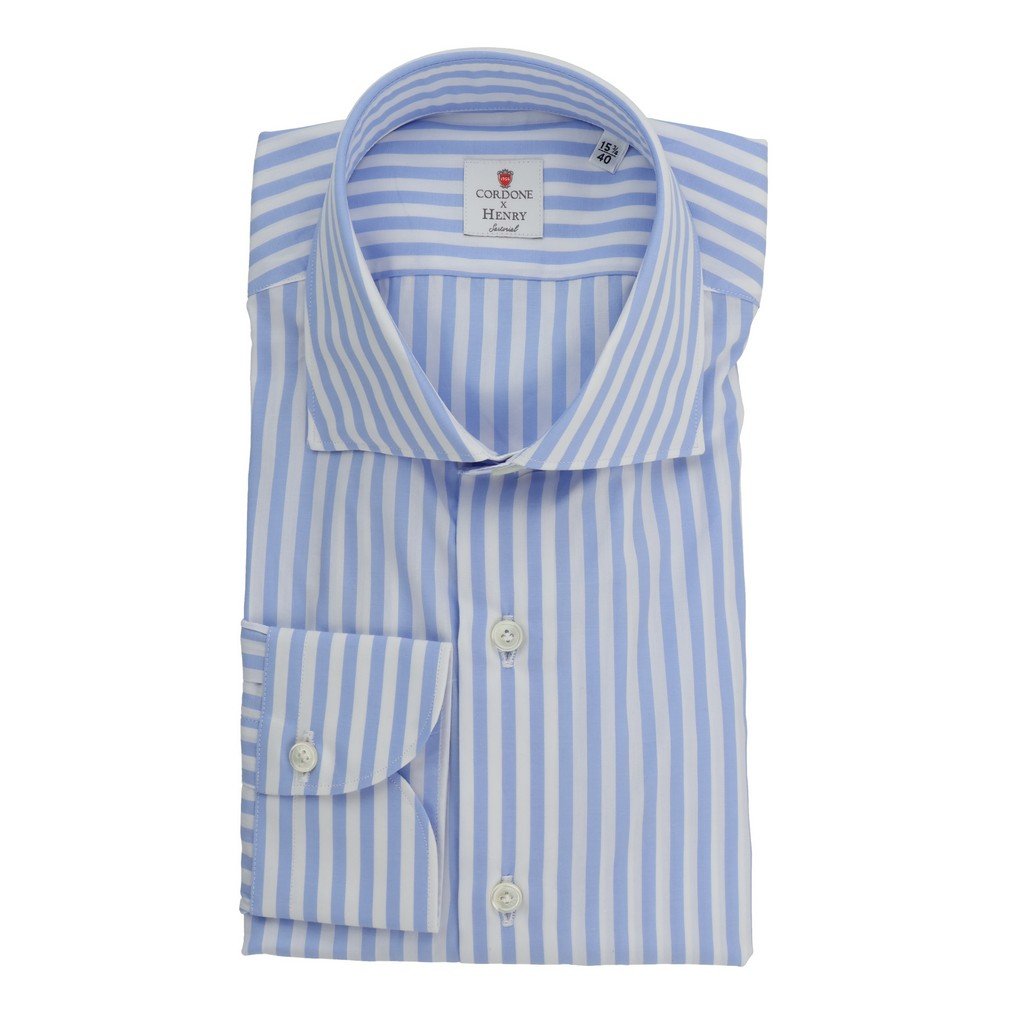 HENRY SARTORIAL X CORDONE Business Shirt Single Cuff SKY/WHITE - Henry Bucks