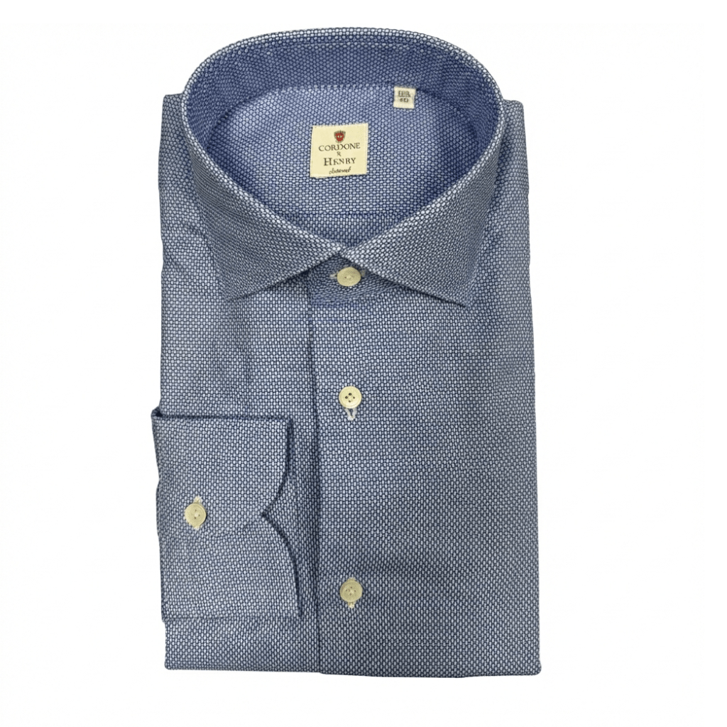 HENRY SARTORIAL X CORDONE Cotton Business Shirt BLUE CHECK - Henry Bucks