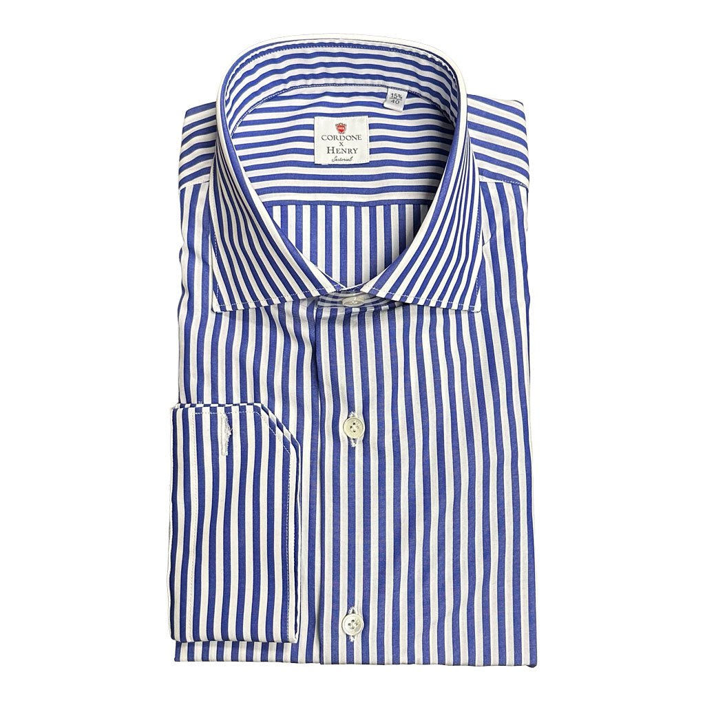 HENRY SARTORIAL X CORDONE Cotton Poplin Shirt BLUE STRIPE - Henry Bucks