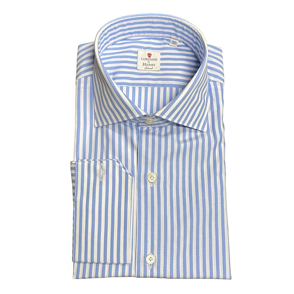 HENRY SARTORIAL X CORDONE Cotton Poplin Shirt LIGHT BLUE STRIPE - Henry Bucks