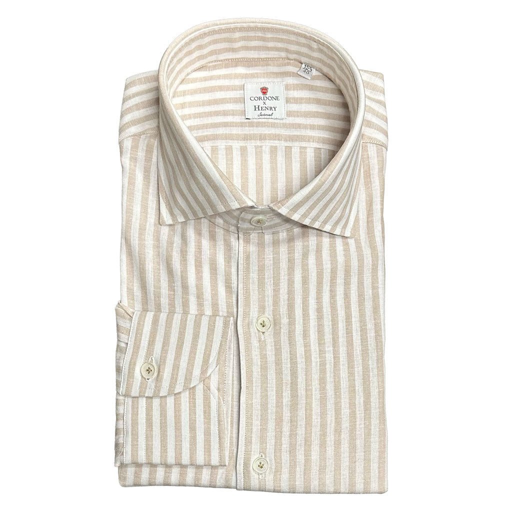 HENRY SARTORIAL X CORDONE Cotton Shirt BEIGE STRIPES - Henry Bucks