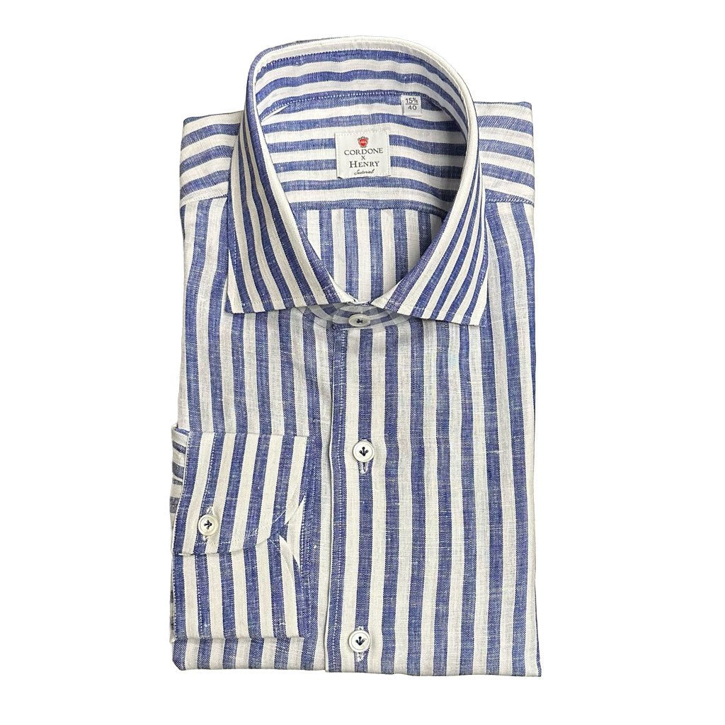 HENRY SARTORIAL X CORDONE Cotton Shirt BLUE STRIPE - Henry Bucks