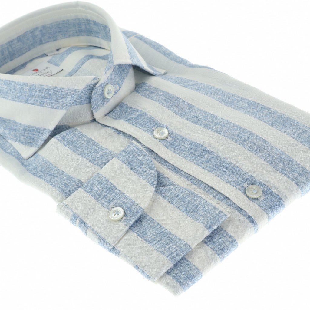 HENRY SARTORIAL X CORDONE Cotton/Linen Stripe Shirt BLUE/WHITE - Henry Bucks