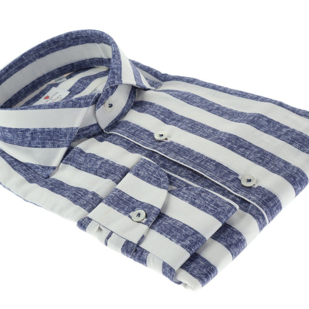 HENRY SARTORIAL X CORDONE Cotton/Linen Stripe Shirt BLUE/WHITE - Henry Bucks