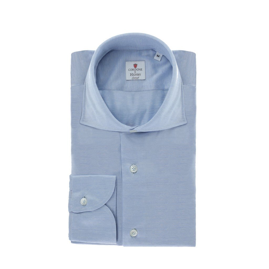 HENRY SARTORIAL X CORDONE Cotton/Silk Jersey Shirt BLUE/SKY - Henry Bucks