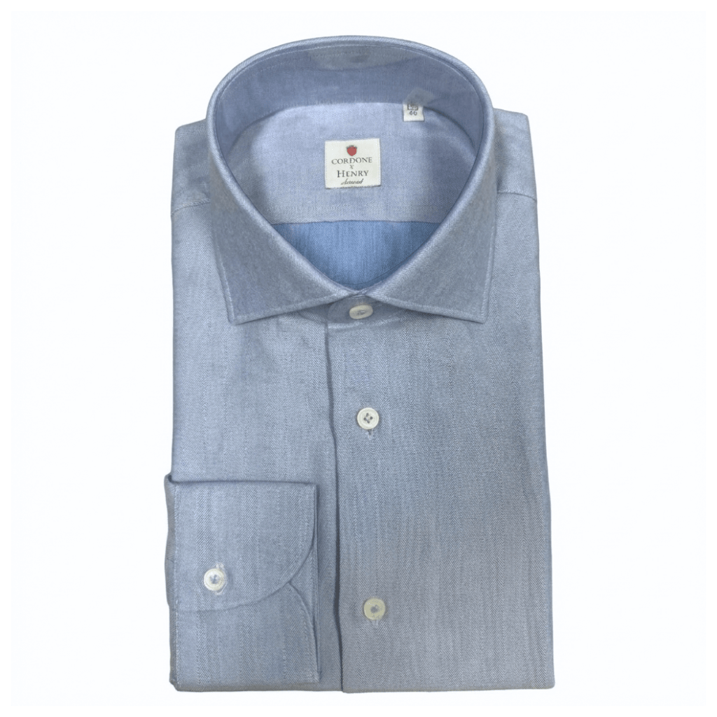 HENRY SARTORIAL X CORDONE Flannel Business Shirt POWDER BLUE - Henry Bucks