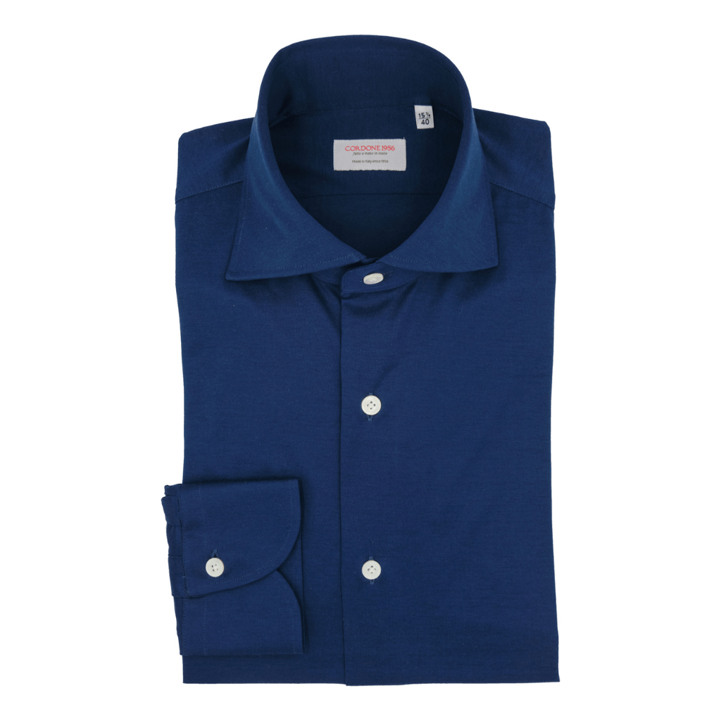 HENRY SARTORIAL X CORDONE Jersey Cotton Shirt BLUE - Henry Bucks
