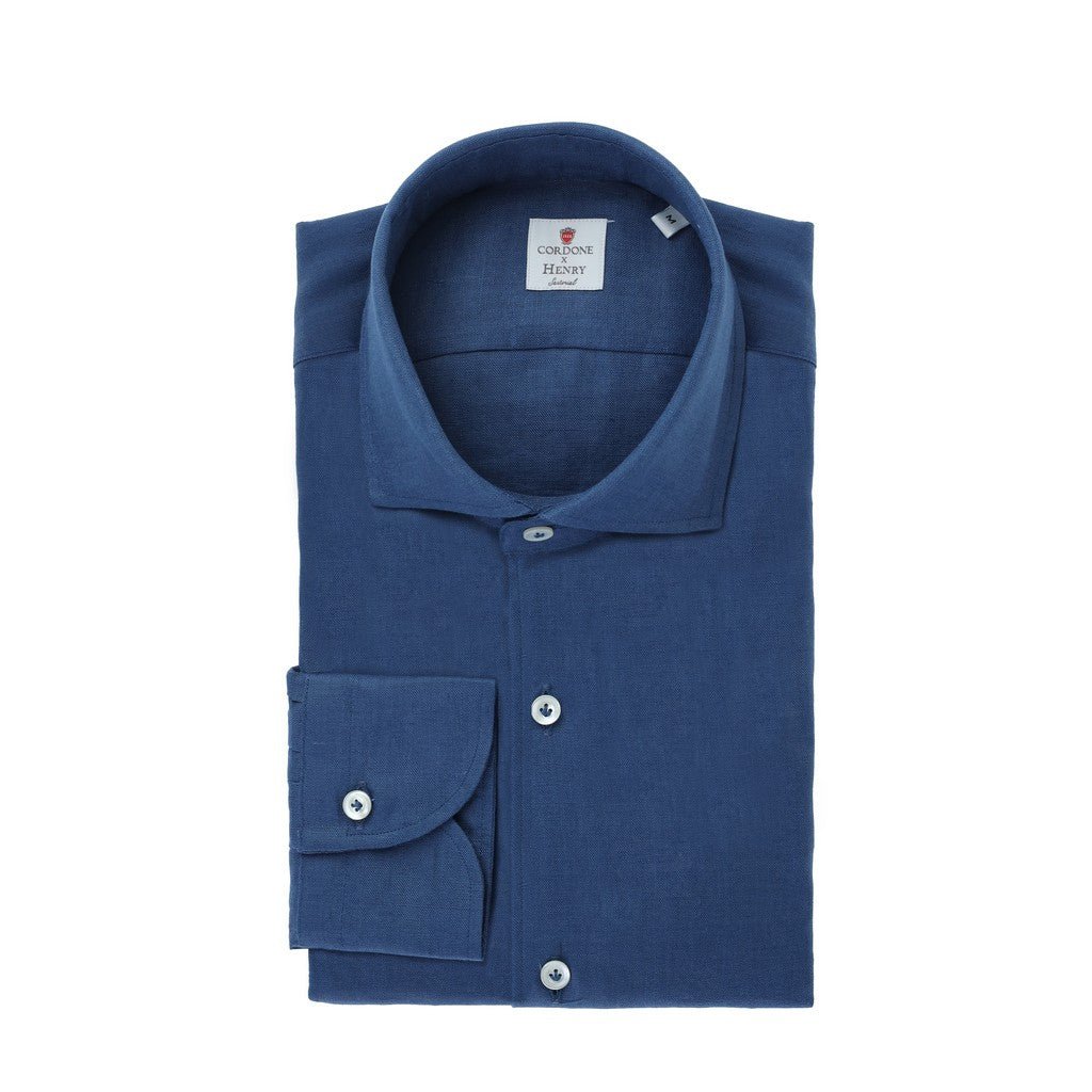 HENRY SARTORIAL X CORDONE Plain Linen Shirt BLUE - Henry Bucks