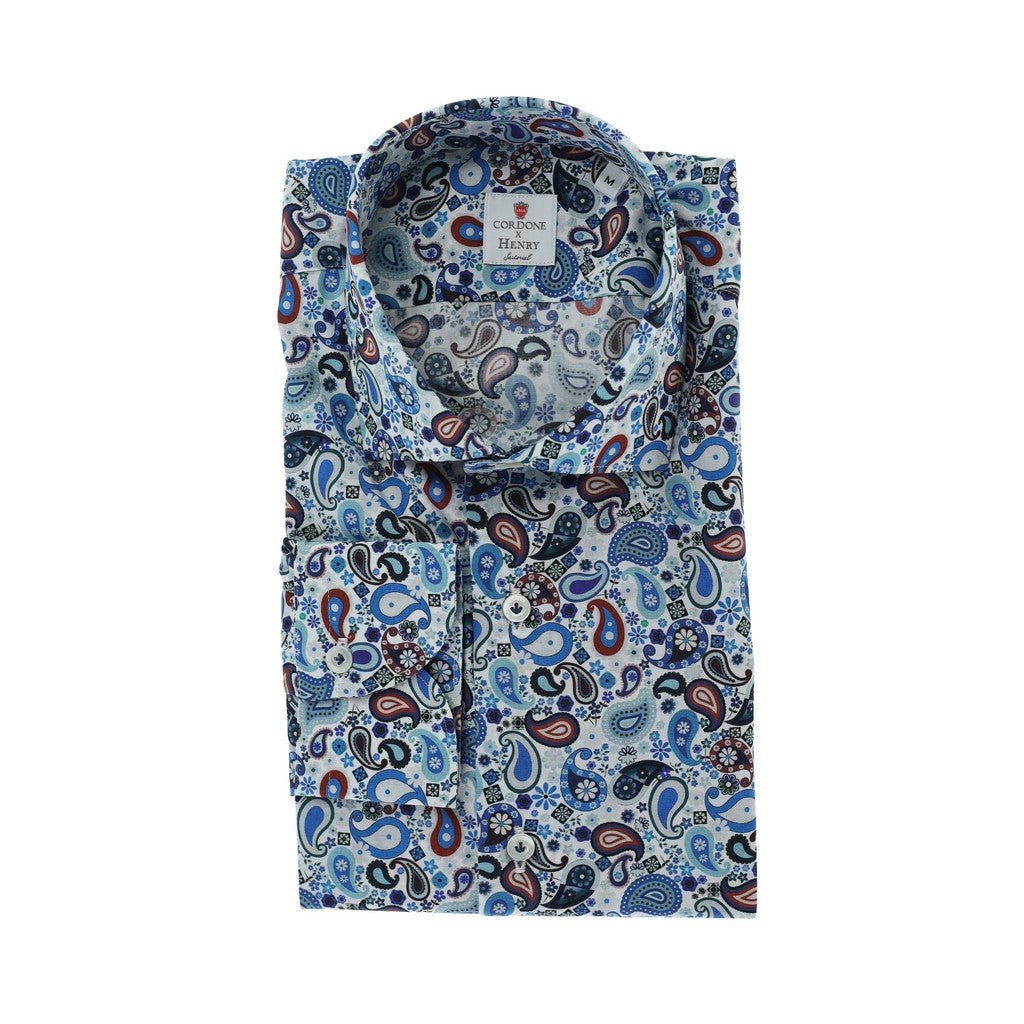 HENRY SARTORIAL X CORDONE Printed Cotton Shirt BLUE MULTI - Henry Bucks