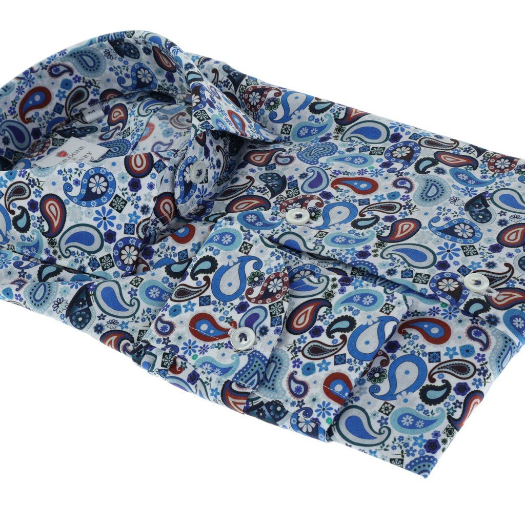 HENRY SARTORIAL X CORDONE Printed Cotton Shirt BLUE MULTI - Henry Bucks