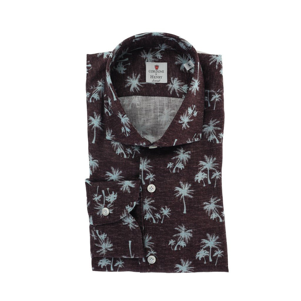 HENRY SARTORIAL X CORDONE Printed Linen Shirt BLACK BLUE - Henry Bucks